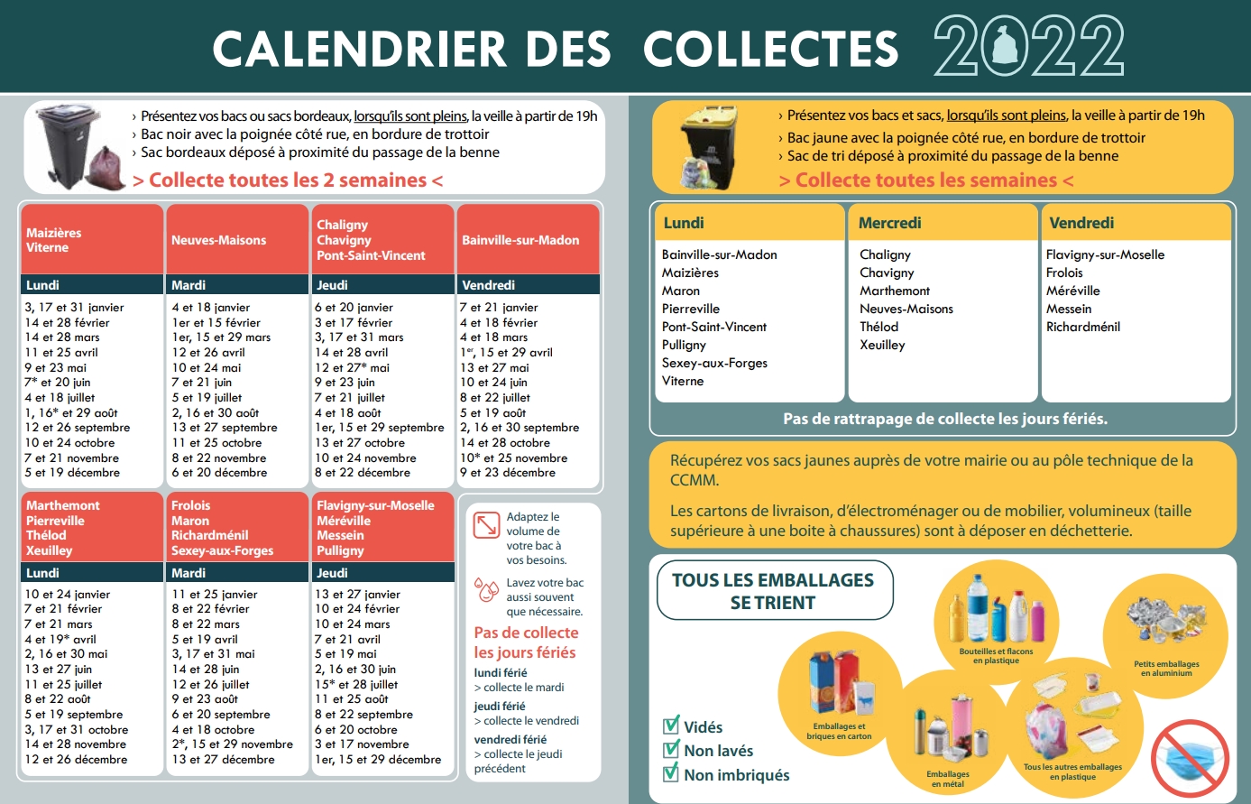 Lire la suite à propos de l’article Calendrier des collectes et horaires d’ouverture de la déchetterie en 2022