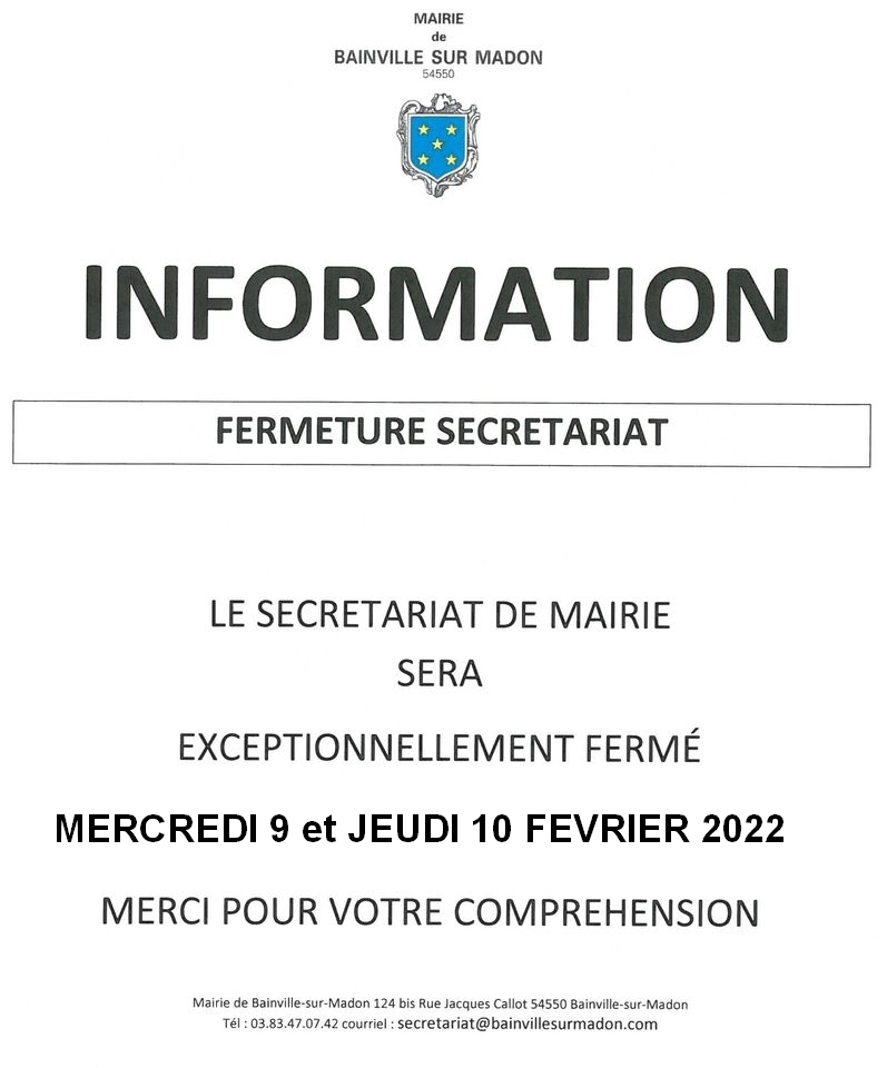 You are currently viewing Fermeture du secrétariat de mairie (9 et 10 février 2022)