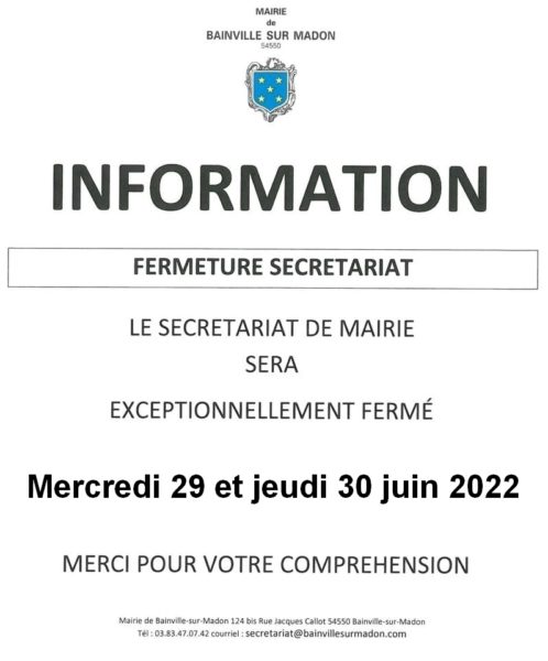 Lire la suite à propos de l’article Fermeture exceptionnelle du secrétariat (29 et 30 juin 2022)