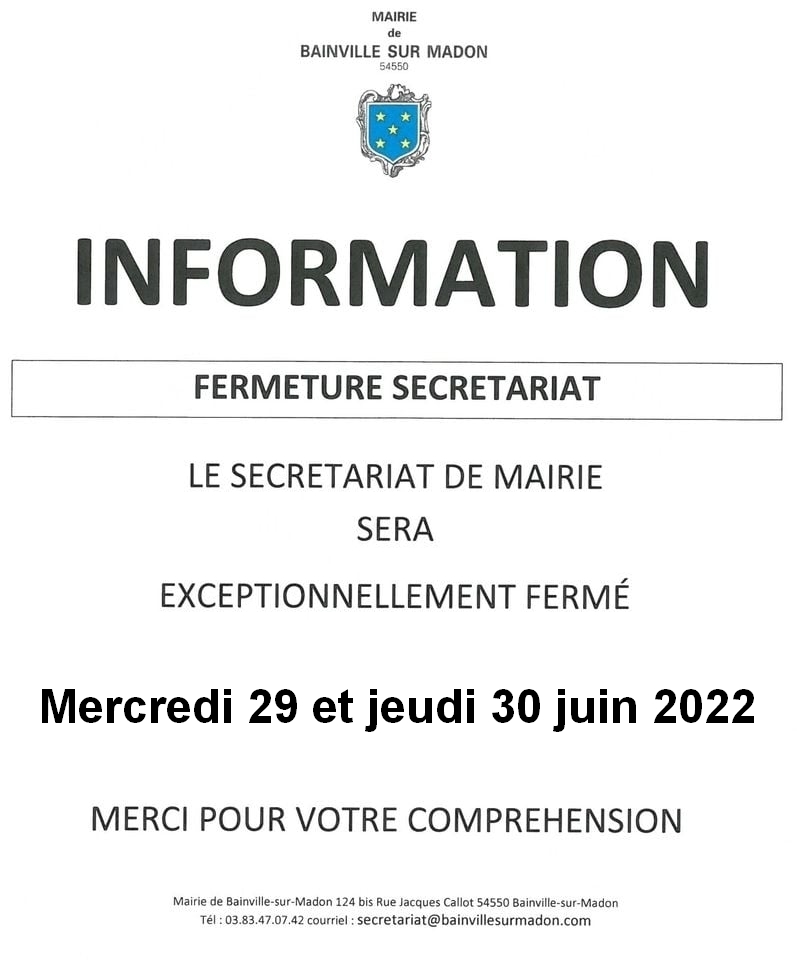 You are currently viewing Fermeture exceptionnelle du secrétariat (29 et 30 juin 2022)