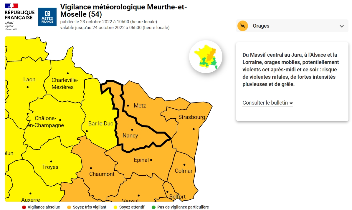 Lire la suite à propos de l’article Vigilance météorologique (23-24 octobre 2022)