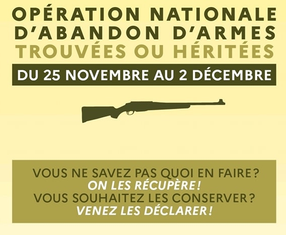 You are currently viewing Opération nationale d’abandon d’armes (25 nov. – 2 décembre 2022)