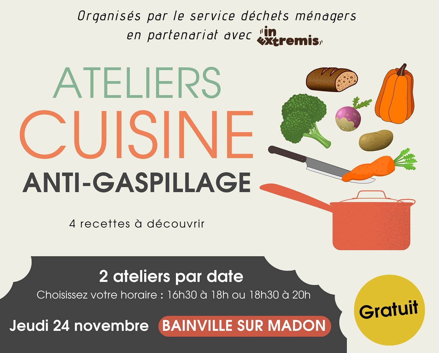 Lire la suite à propos de l’article Ateliers cuisine anti-gaspillage (24 novembre 2022)