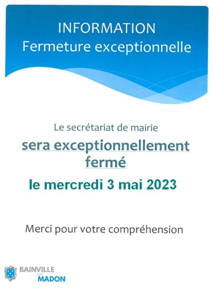 Lire la suite à propos de l’article Fermeture du secrétariat de mairie (3 mai 2023)