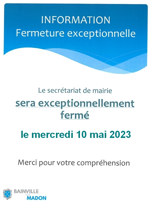 Lire la suite à propos de l’article Fermeture du secrétariat de mairie (10 mai 2023)