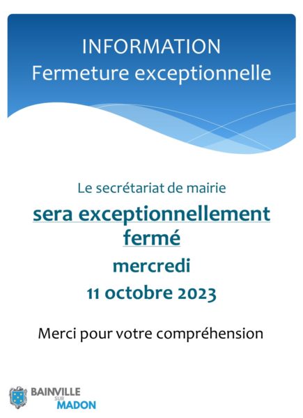 Lire la suite à propos de l’article Fermetures exceptionnelles du secrétariat de mairie