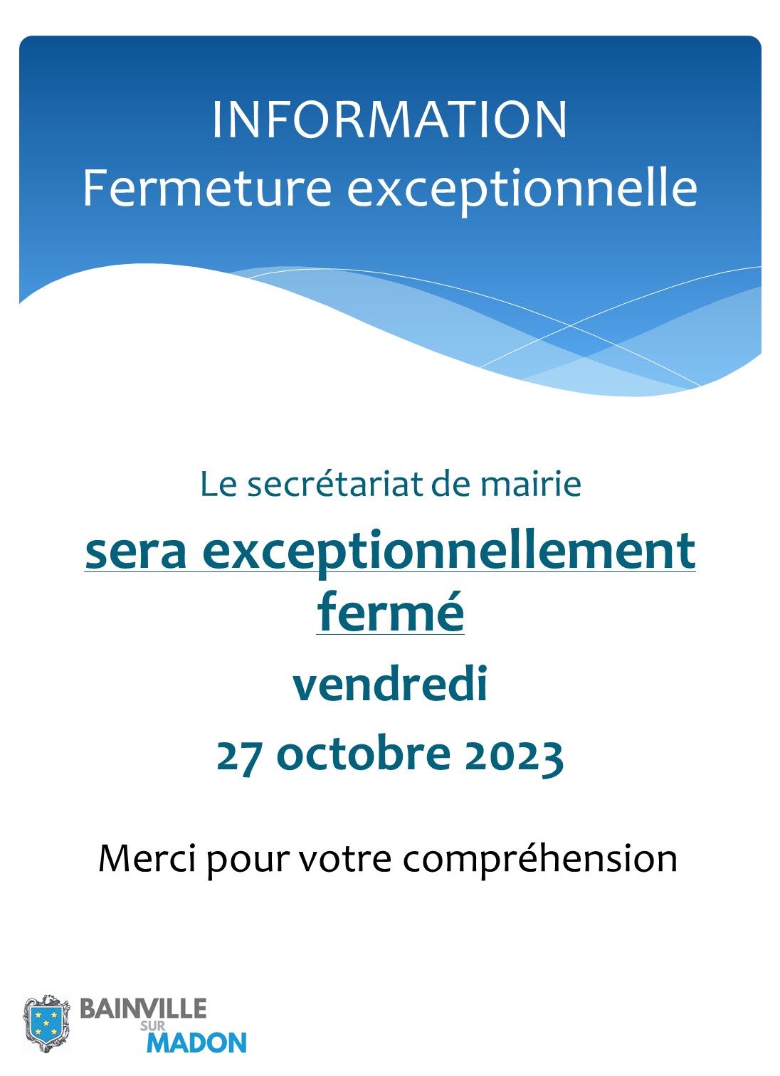 Lire la suite à propos de l’article Fermeture exceptionnelle du secrétariat de mairie