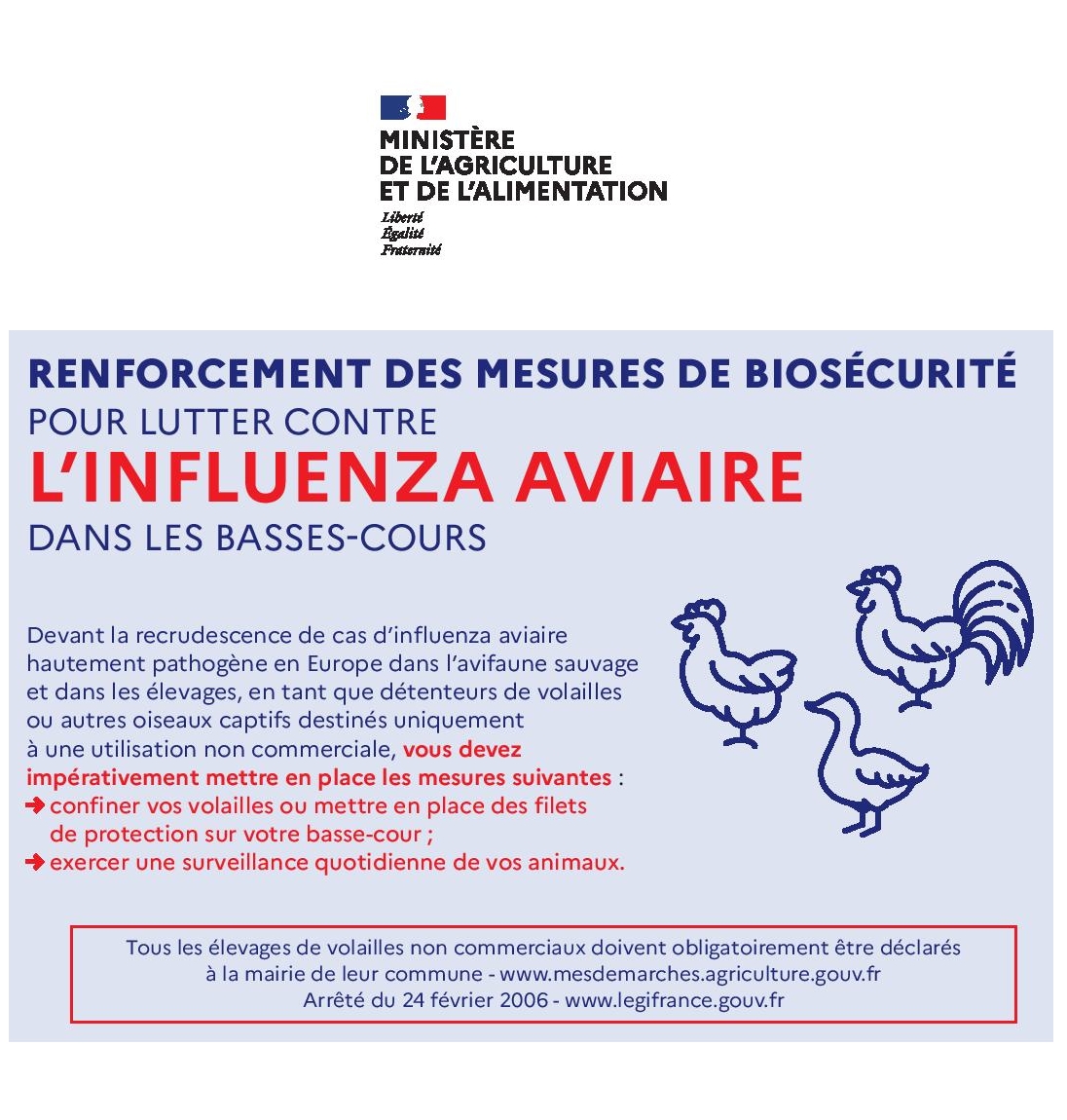 Lire la suite à propos de l’article Grippe aviaire – renforcement des mesures de biosécurité !