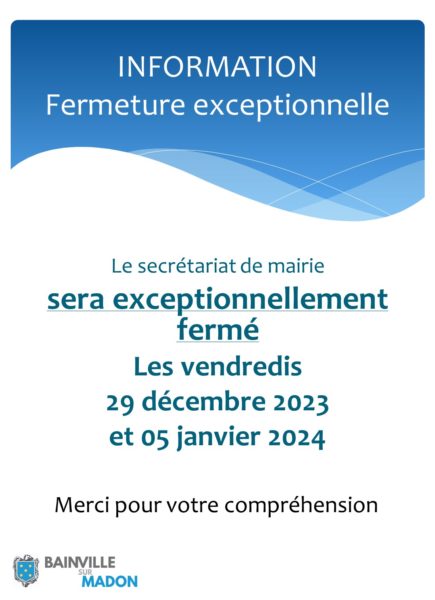 Lire la suite à propos de l’article Fermetures exceptionnelles du secrétariat de mairie