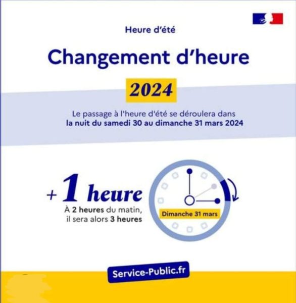 Lire la suite à propos de l’article Changement d’horaire (passage à l’heure d’été)