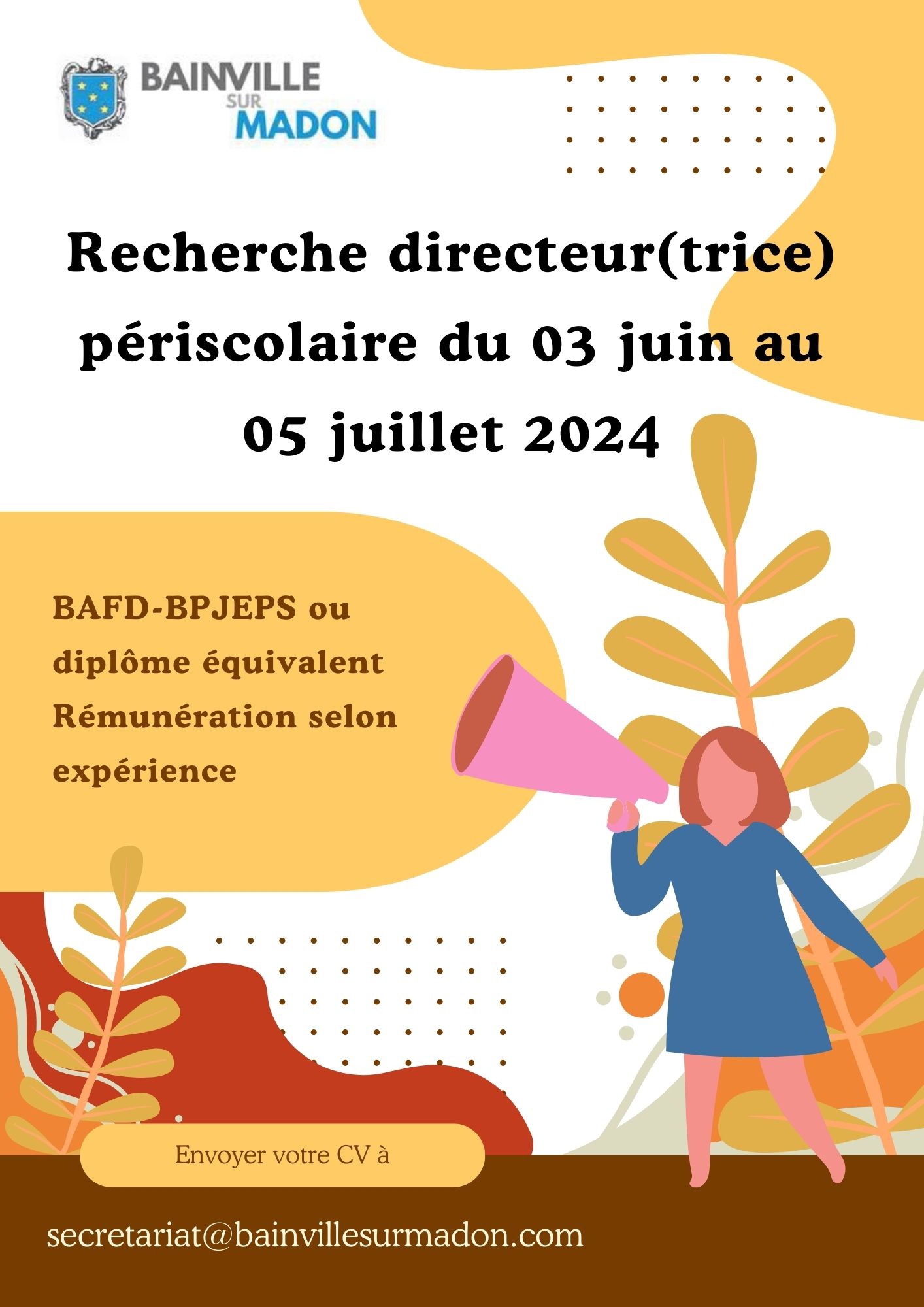 Lire la suite à propos de l’article Recrutement d’un directeur de périscolaire (du 3 juin au 5 juillet 2024