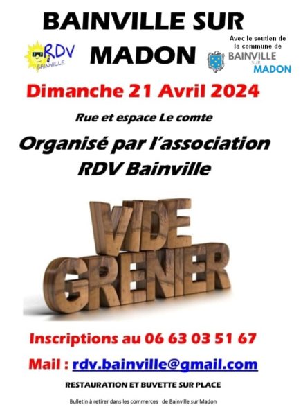 Lire la suite à propos de l’article Vide-Grenier de RDV à Bainville (21 avril 2024)