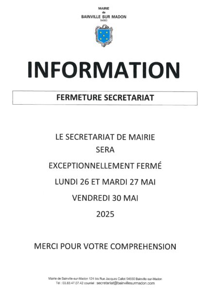 Lire la suite à propos de l’article Fermetures exceptionnelles du secrétariat de mairie