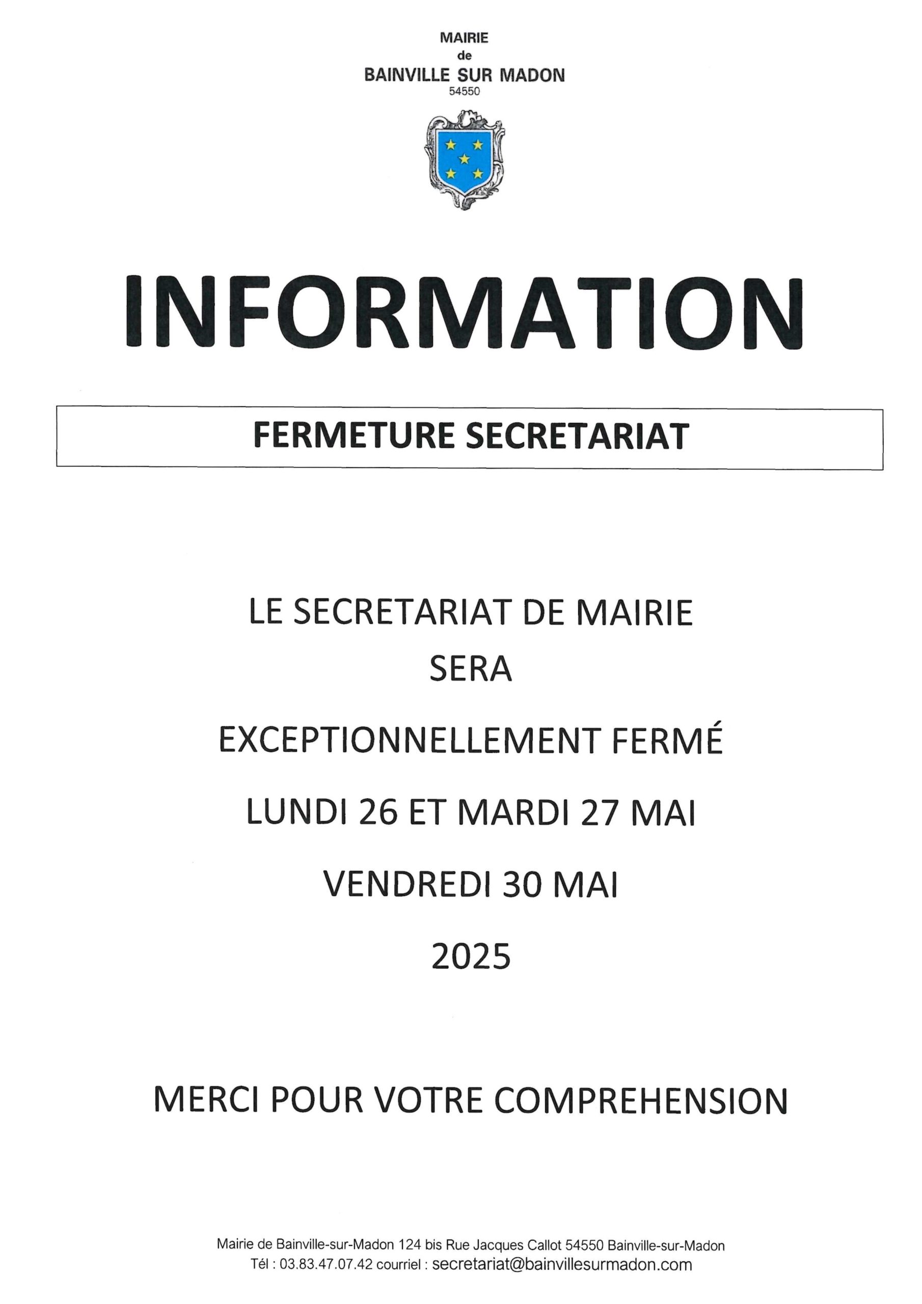 You are currently viewing Fermetures exceptionnelles du secrétariat de mairie