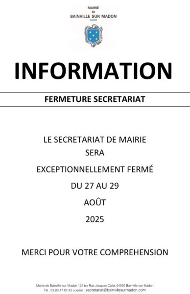 Lire la suite à propos de l’article Fermeture exceptionnelle du secrétariat de mairie !