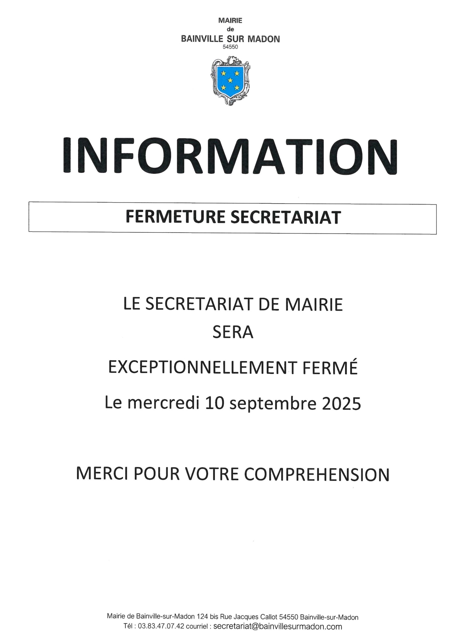 You are currently viewing Fermeture exceptionnelle du secrétariat de mairie