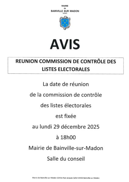 Lire la suite à propos de l’article Avis de la réunion commission de contrôle des listes électorales –  29 décembre 2025