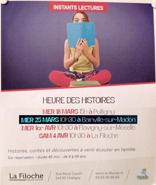 Lire la suite à propos de l’article Heure des histoires à la bibliothèque de Bainville (25 mars 2026)