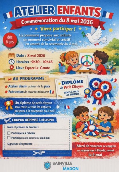 Lire la suite à propos de l’article Atelier bricolages enfants pour la commémoration du 8 mai