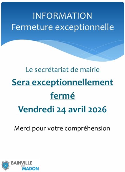 Lire la suite à propos de l’article Fermeture exceptionnelle du secrétariat