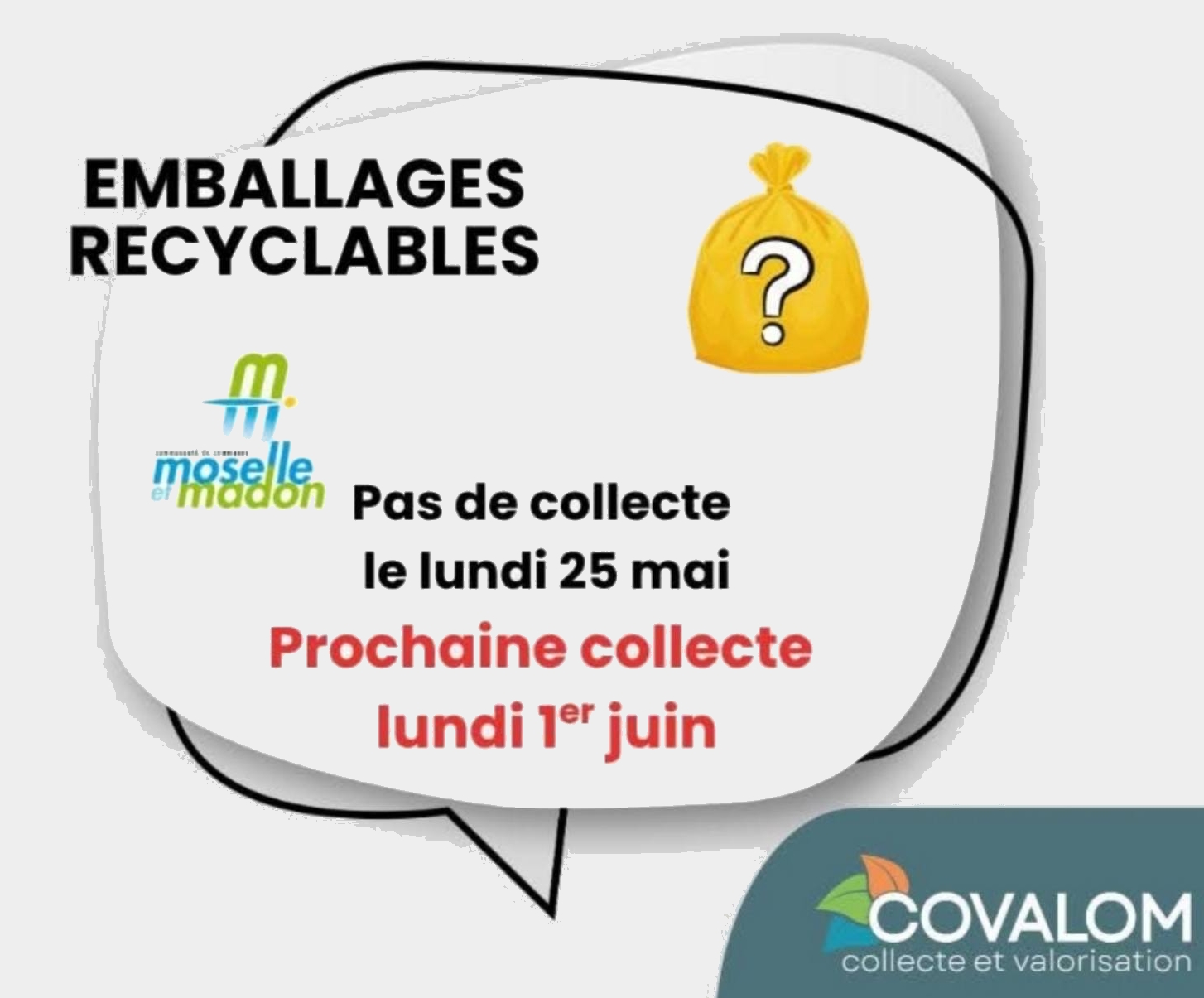 You are currently viewing Pas de collecte des sacs jaunes le 25 mai 2026