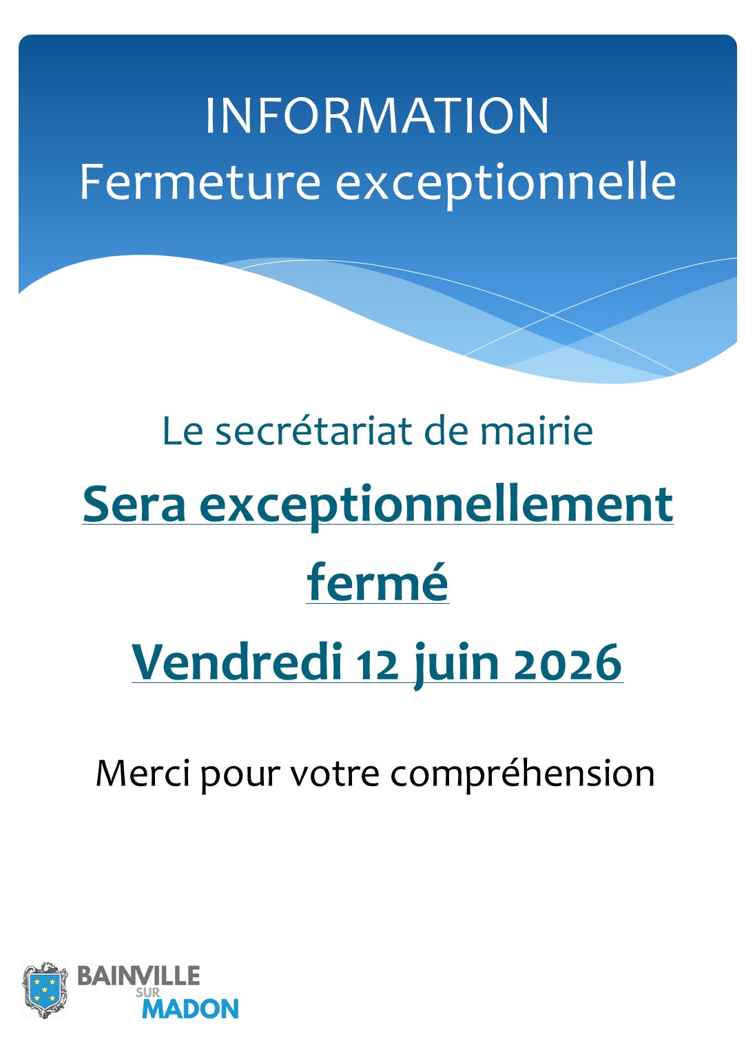 You are currently viewing Fermeture exceptionnelle du secrétariat de mairie (12 juin 2026)