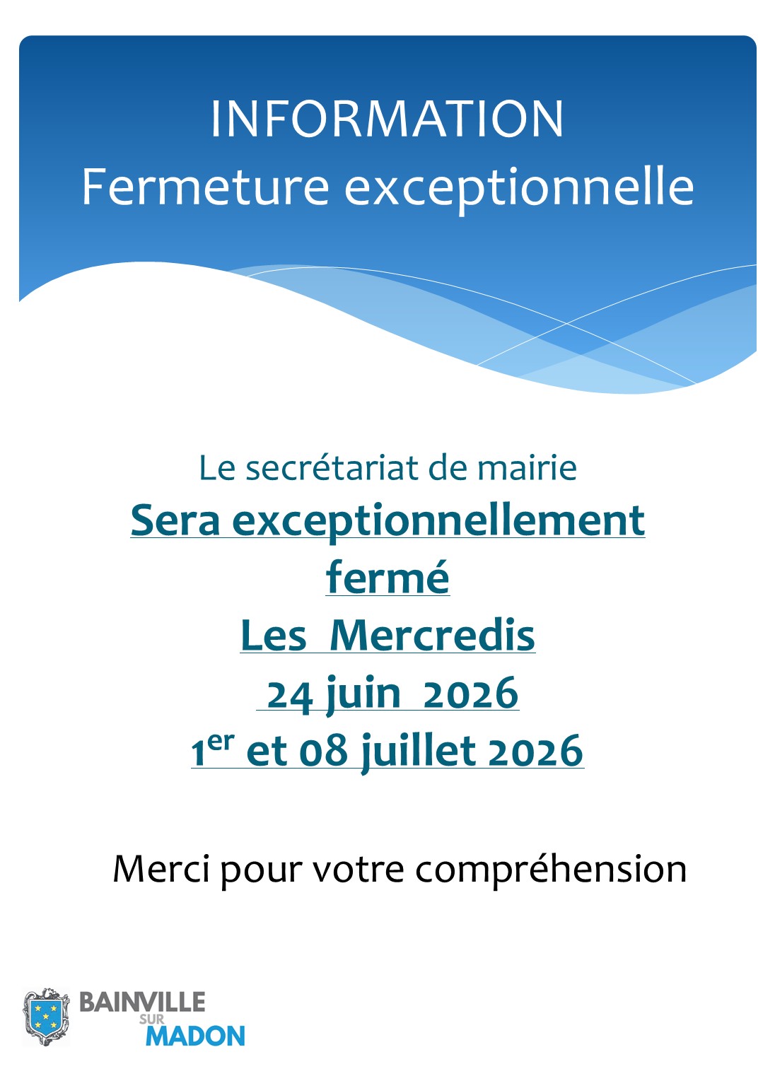 You are currently viewing Fermetures exceptionnelles du secrétariat de mairie