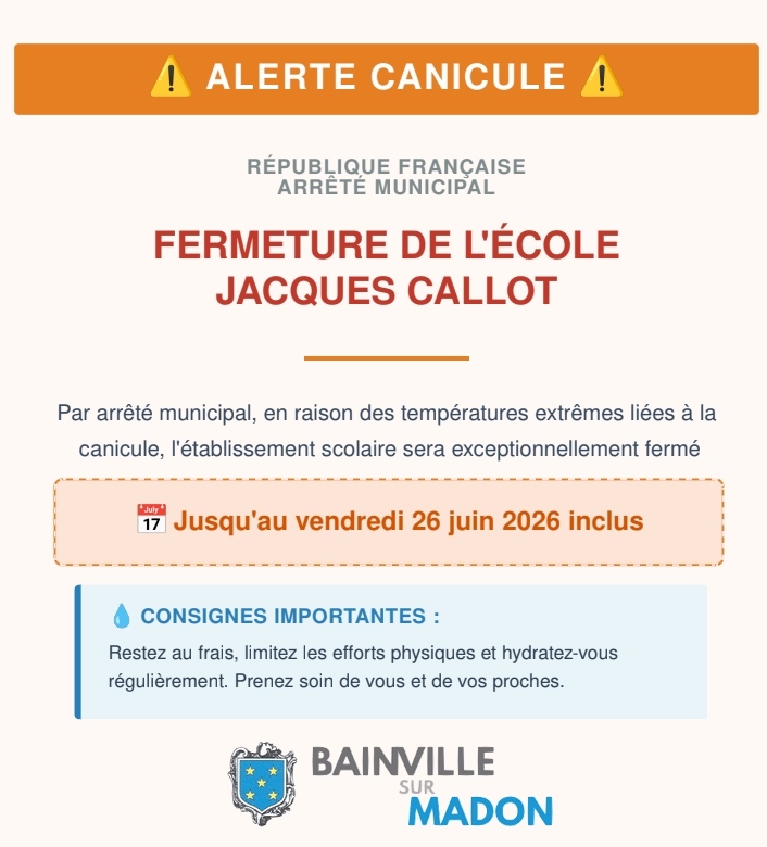 You are currently viewing Arrêté municipal concernant la fermeture temporaire et exceptionnelle de l&rsquo;école communale (23 au 26 juin 2026)