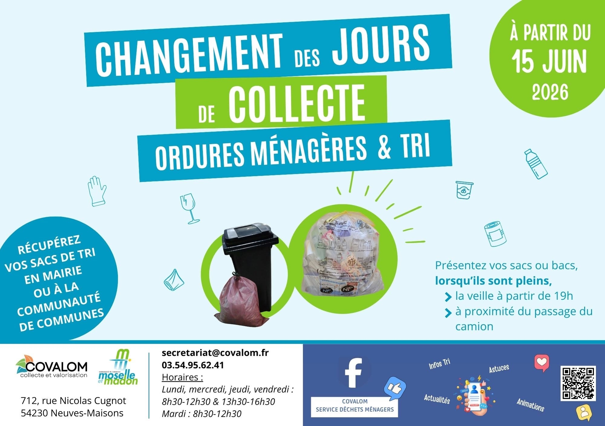 You are currently viewing Collecte des ordures ménagères et sacs jaunes (à compter de la mi-juin 2026)