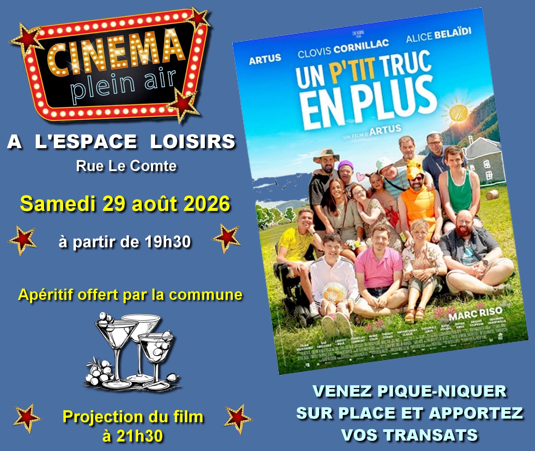 Lire la suite à propos de l’article Soirée cinéma en plein air et foodtruck (29 août 2026)