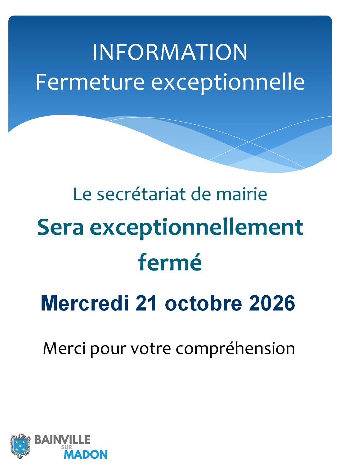 You are currently viewing Fermeture exceptionnelle du secrétariat de mairie (21 oct. 2026)